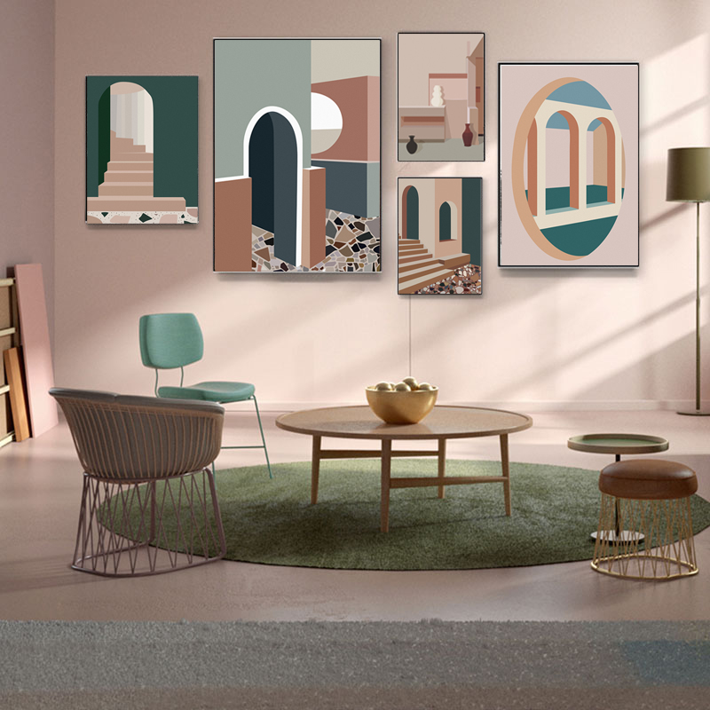 Interior Design Build - Retro Morandi edificio lienzo arte Anime